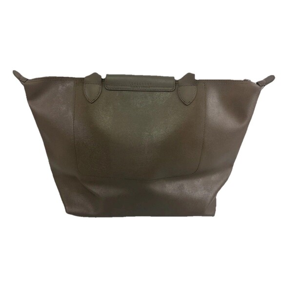 Longchamp Le Pliage City Tote Bag Taupe Leather Coated Canvas Zip Large Flap - Picture 4 of 16